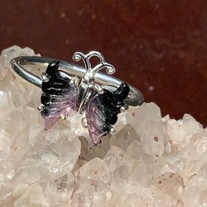 BUTTERFLY CARVED WATERMELON TOURMALINE 925 STERLING SILVER RING, SIZE 6